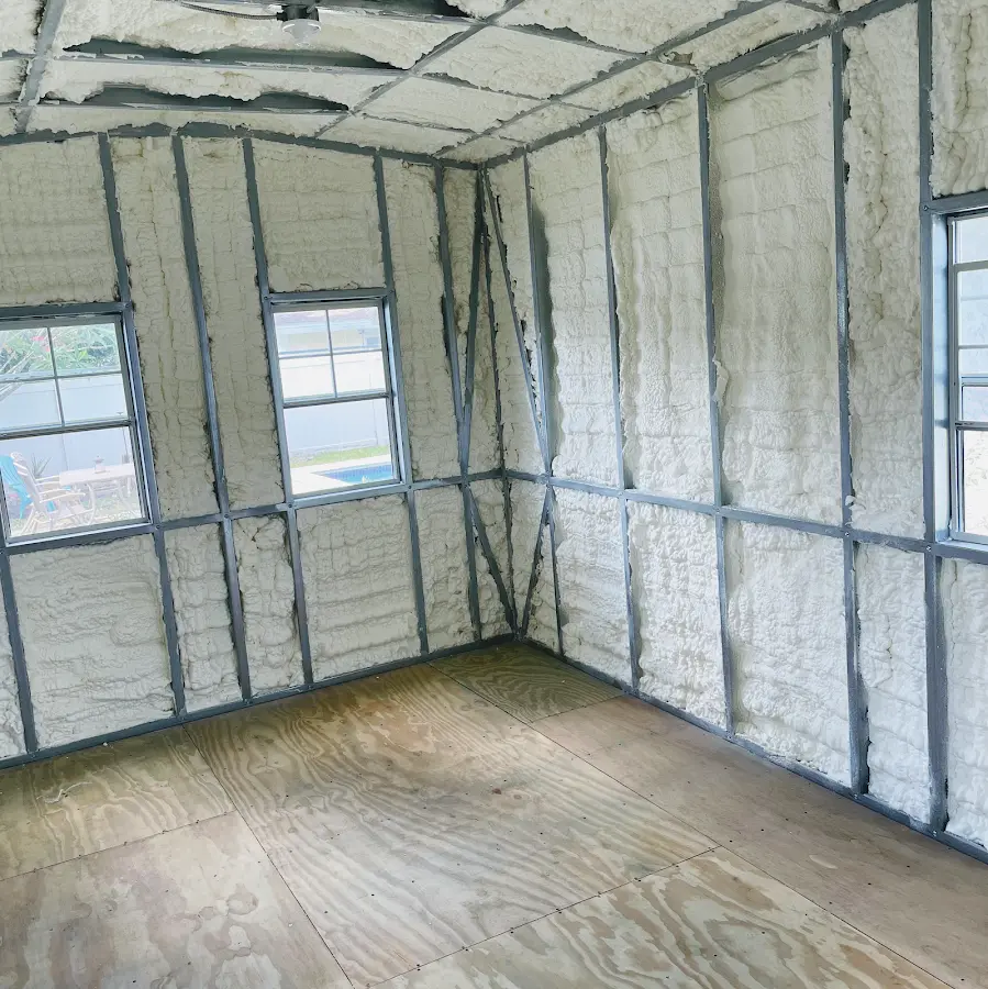 Closed-cell spray foam insulation applied to wall cavities in a residential project in Jasper